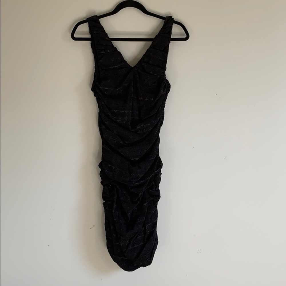 Express Black Ruched Lace Dress - Picture 2 of 3